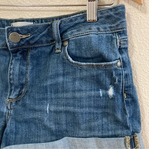PAIGE Anthropologie Women’s Jean Shorts Sz 27 Cuffed Blue Distressed 5 Pockets - Picture 6 of 16
